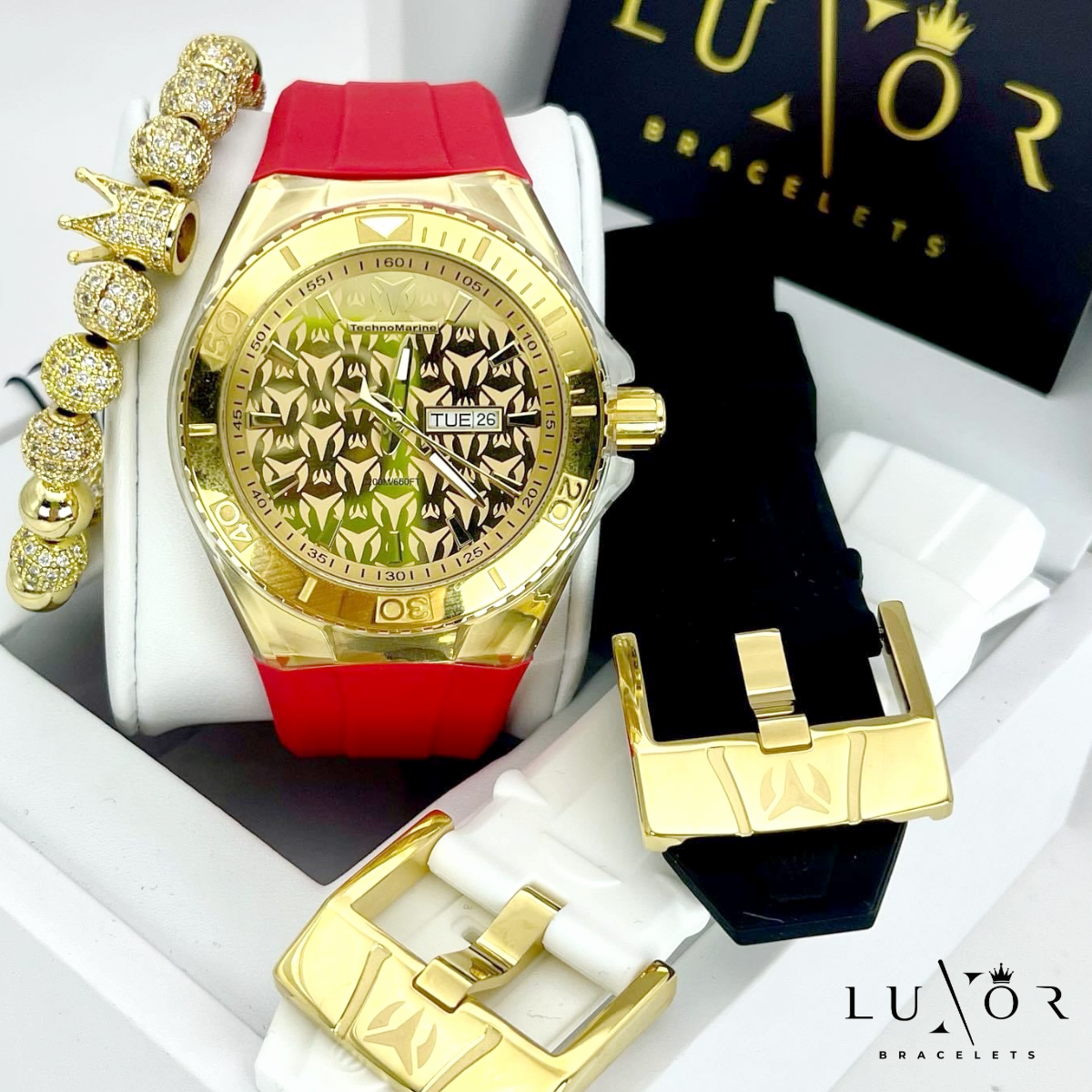 TechnoMarine Monogram Gold & Gold 46mm Red (3 CORREAS)