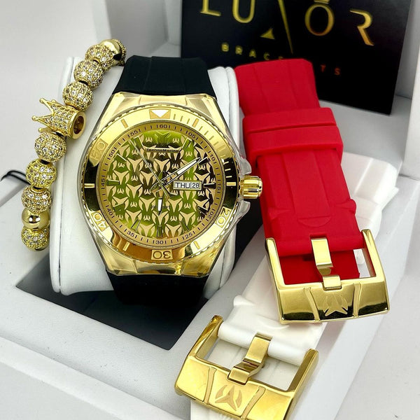 TECHNOMARINE MONOGRAM GOLD & GOLD 46MM RED (3 CORREAS)