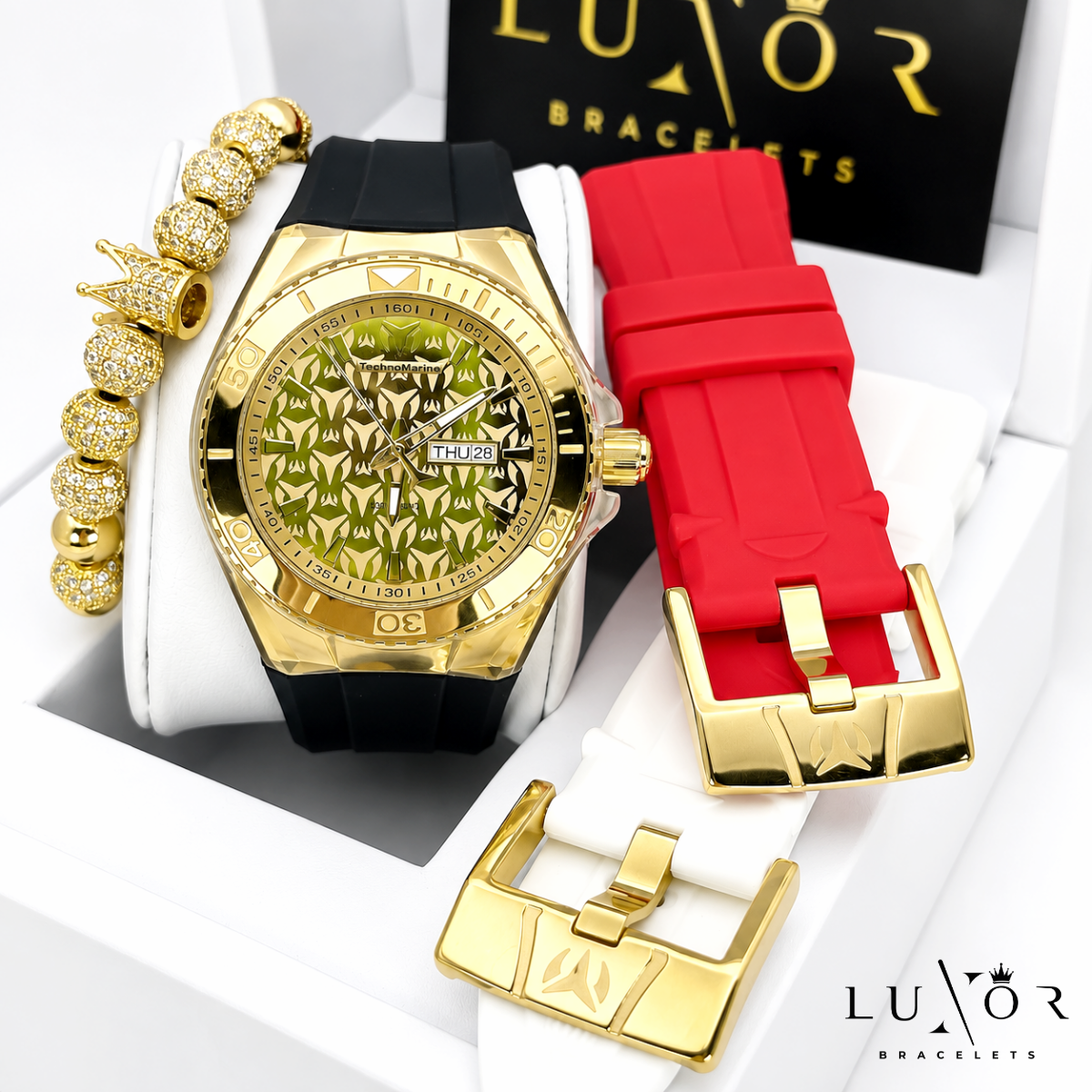 TechnoMarine Monogram Gold & Gold 46mm Red (3 CORREAS)