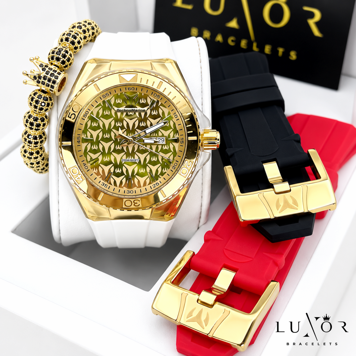 TechnoMarine Monogram Gold & Gold 46mm Red (3 CORREAS)