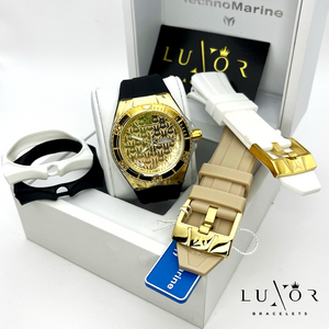 SUPER OFERTA TECHNOMARINE MONOGRAM GOLD & GOLD 46MM (3 CORREAS)