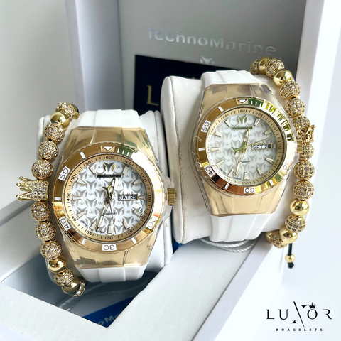 SET PAREJA DOS TECHNOMARINE MONOGRAM WHITE 46MM & 40MM