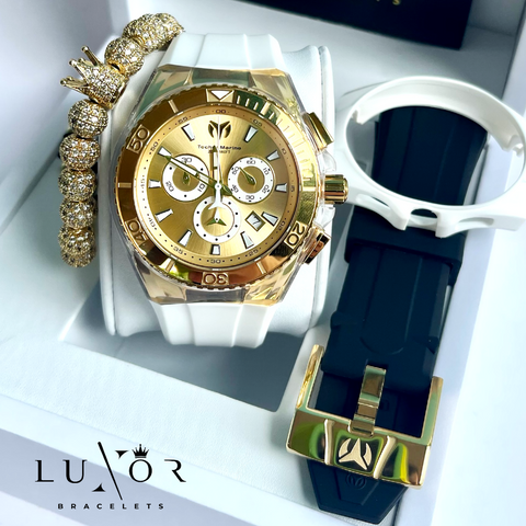 TECHNOMARINE CRUISE STAR GOLD & GOLD 46MM (SUIZO) CRISTAL ZAFIRO ( 2 CORREAS)