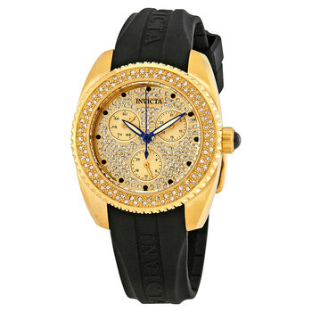 INVICTA ANGEL CRYSTAL GOLD DIAL BLACK  LADIES WATCH - 38MM